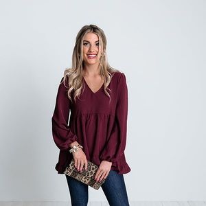 Impressions Boutique Merlot Tunic Blouse
